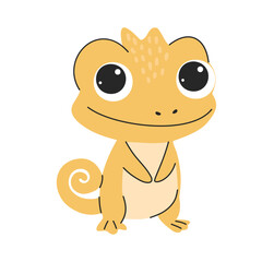 Cute cartoon chameleon isolated on white background. Flat vector illustrations in simple child style 
