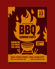 BBQ summer party vertical poster flyer template design