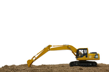 Crawler Excavators  is digging soil in the construction site on isolated white background.