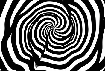 Radiating Petal Pattern: Symmetrical Vector, Optical Illusion, Black & White, Monochromatic Gradient, Circular Design, Moving Effect, Balanced Composition, Modern Graphic.

