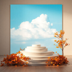 White podium indoors with background, cloud poster