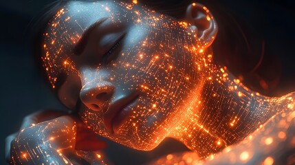 Obraz premium Advanced AI embedded in human body glowing futuristic circuits health restoration 8K realistic