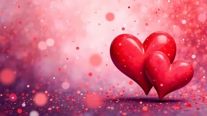 Valentines Card With Red Hearts On bokeh background