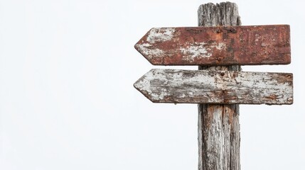 Rustic outdoor photography close-up of weathered signpost indicating navigation directions