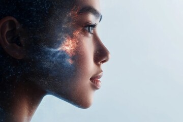 goals and transformation concept, A profile of a person with a cosmic design on their face.