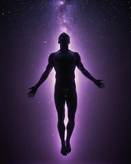 Cosmic Human Silhouette Radiating Purple Glow