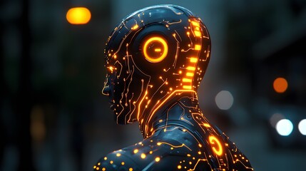 AI-powered human body futuristic glowing circuits health augmentation design 8K realistic