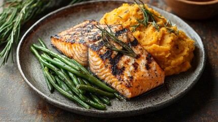 Flatlay of plated dinner with rustic styling