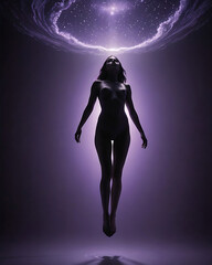 Obraz premium Cosmic Human Silhouette Radiating Purple Glow