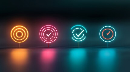 Fototapeta premium Organized chart comparing four marketing targeting strategies with realistic icons and soft lighting effects against a clean background