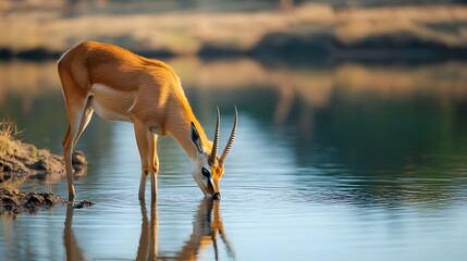Antelope View of a drinking water from a lake