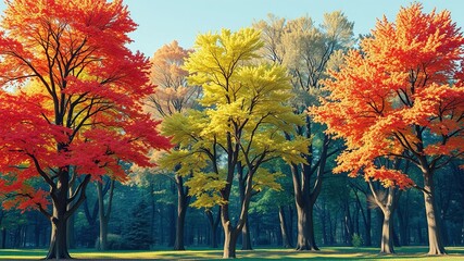 Colorful Hand-Drawn Trees - Digital Art, Nature, Fantasy Landscape, Bright, Detailed, High-Quality Images