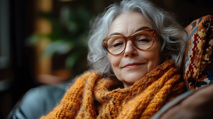 Senior person using an AI-powered device for emergency alerts in a safe and tidy home,