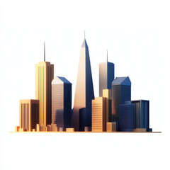 Fototapeta premium Modern city skyline featuring low poly skyscrapers and vibrant colors on white background