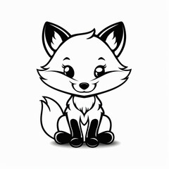 Cute Fox Vector Logo Design With Isolated Outline in Black and White