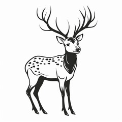 Fototapeta premium Cute Elk Vector Logo With Simple Black and White Outline Design