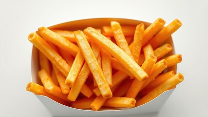Crispy French Fries in White Box - Top View
