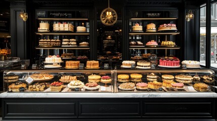 Elegant Display of Assorted Pastries and Desserts in Chic Bakery