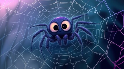 Animated scene of a playful spider spinning a colorful web in a whimsical atmosphere