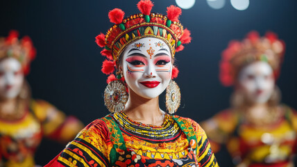 Obraz premium Casino Culture Concept, vibrant performer in traditional costume showcases artistry and culture