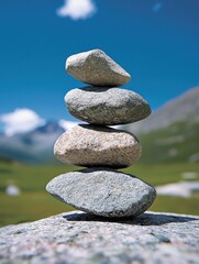 A serene stack of rocks balanced against a clear blue sky, symbolizing harmony and nature's beauty.