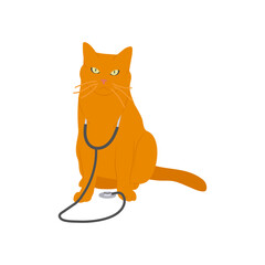 Cat With Stethoscope, Veterinary Flat Vector Illustration