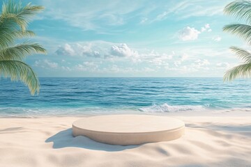 Fototapeta premium Serene Beach Platform Summer Ocean Paradise Minimalist Display
