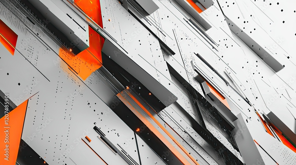 Fototapete a dynamic geometric design of gray and orange planes, angular lines, and reflective surfaces creatin