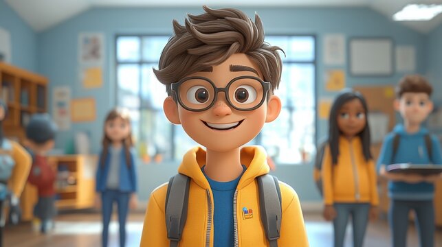 Virtual avatars engage in augmented reality learning experience in a bright classroom