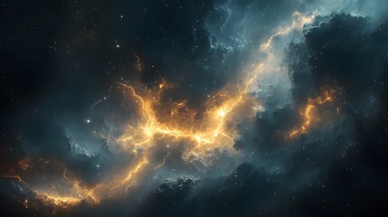 Powerful lightning strikes illuminate dark storm clouds, creating dramatic branching patterns across the night sky. Natural electrical discharge glows intensely in panoramic view