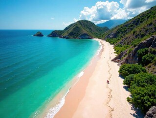 Naklejka premium Padar Island Pink Beach Drone Shot - Indonesia