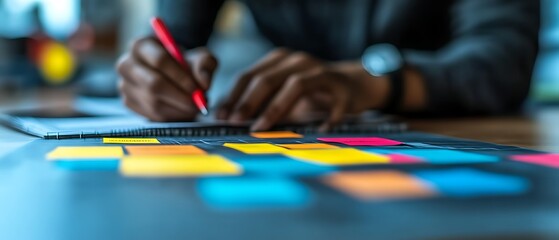 Office worker notes planning strategy