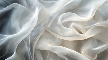 Fototapeta premium Abstract white-gray silk texture with a soft, flowing pattern and shimmering highlights, perfect for a serene background