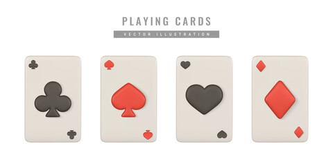 Realistic 3d playing cards. Casino game concept. Set of aces of different suits. Vector illustration