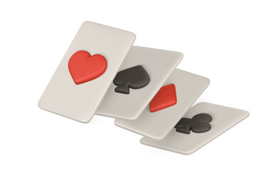 Realistic 3d playing cards. Casino game concept. Set of aces of different suits. Vector illustration