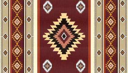 Navajo tribal ethnic Aztec seamless pattern. South Western motif Mexican. Vector Navajo textile. Boho rug Woven carpet decor style. Design for Batik, fabric, clothing. Geometric ornament Indian.