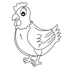 Cute cartoon hand drawn vector hen coloring page.