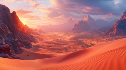 Fototapeta premium Serene Sunset Over a Quiet Desert Landscape with Warm Hues