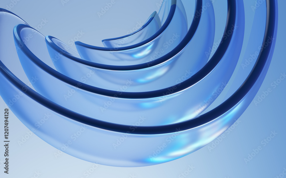 Poster Abstract glass semicircles with Chromatic dispersion effect. 3d render.