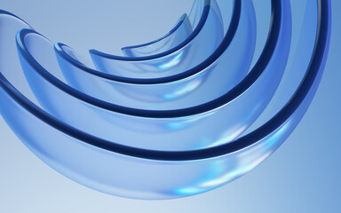 Abstract glass semicircles with Chromatic dispersion effect. 3d render.