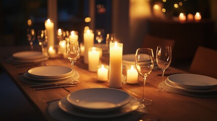 Minimalist Scandinavian Dining Table Set with Candles and Glassware