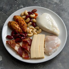 Healthy Diet Plate Chicken, Cheese, Nuts, Beans