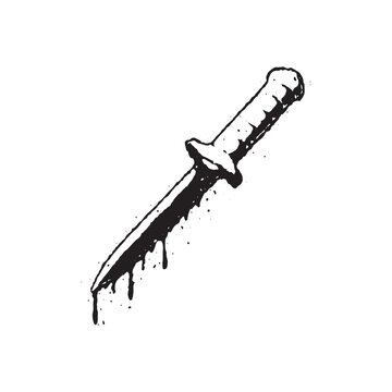 Grunge knife with dripping blood concept. Vintage bloody knife illustration, vector.