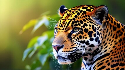 Obraz premium Majestic Jaguar in Natural Habitat for World Jaguar Day: Wild and Powerful Big Cat in a Lush Jungle Setting