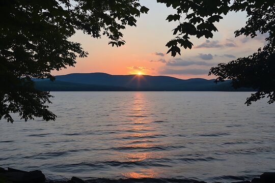 Serene Sunset Over the Lake - Powered by Adobe