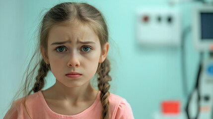 Sad Young Girl in Hospital Representing Pediatric Healthcare Anxiety and Emotional Distress