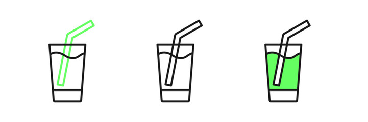 Set line Glass with water icon isolated on white background. Soda glass. Vector