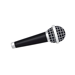 Image of a Handheld Microphone with Metallic Mesh Head and Black Body, Transparent Background