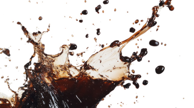 Dynamic splash of dark liquid capturing motion and energy, perfect for beverage advertisements or creative projects.