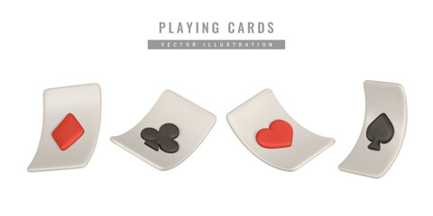 Realistic 3d playing cards. Casino game concept. Set of aces of different suits. Vector illustration